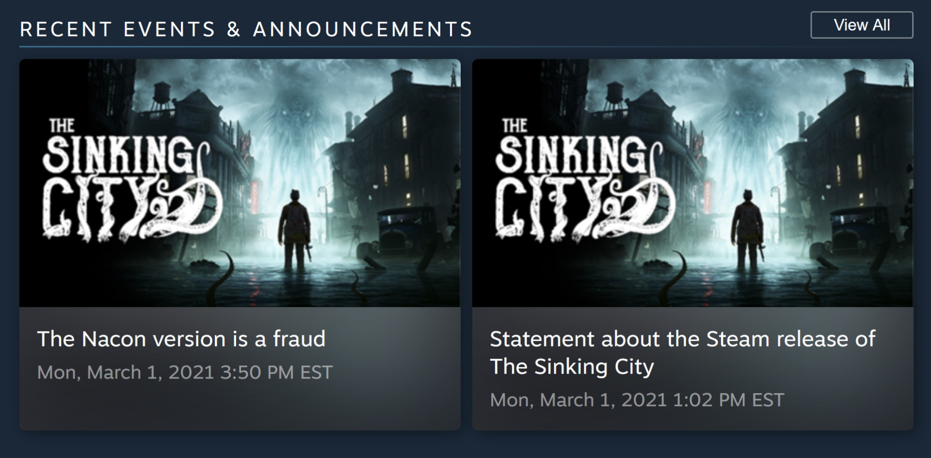 The Sinking City Steam announcements