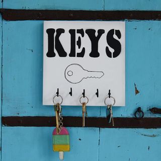 sky blue background with wall key stand