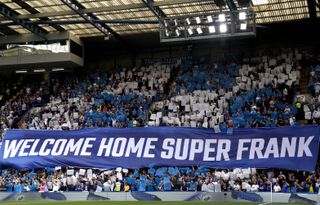 A banner celebrating Frank Lampard's return at Stamford Bridge
