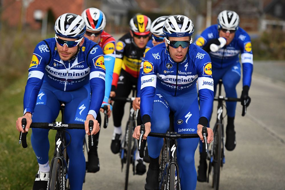 Florian Senechal, Iljo Keisse and teammates of Deceuninck-QuickStep team ride Omloop Het Nieuwsblad