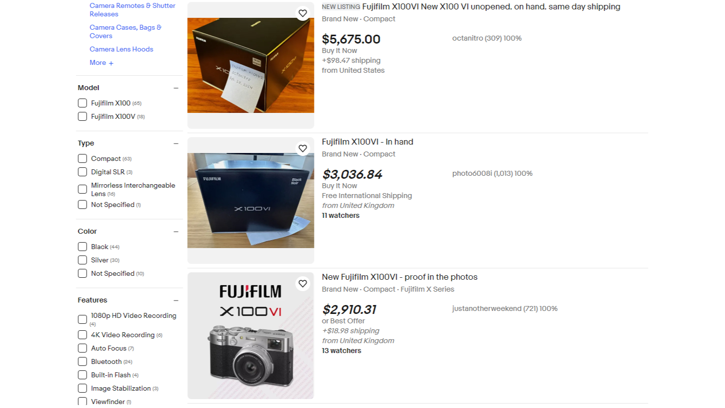 list of Fujifilm X100Vi scalpers on eBay