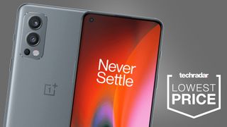 The OnePlus Nord 2 phone on a grey background