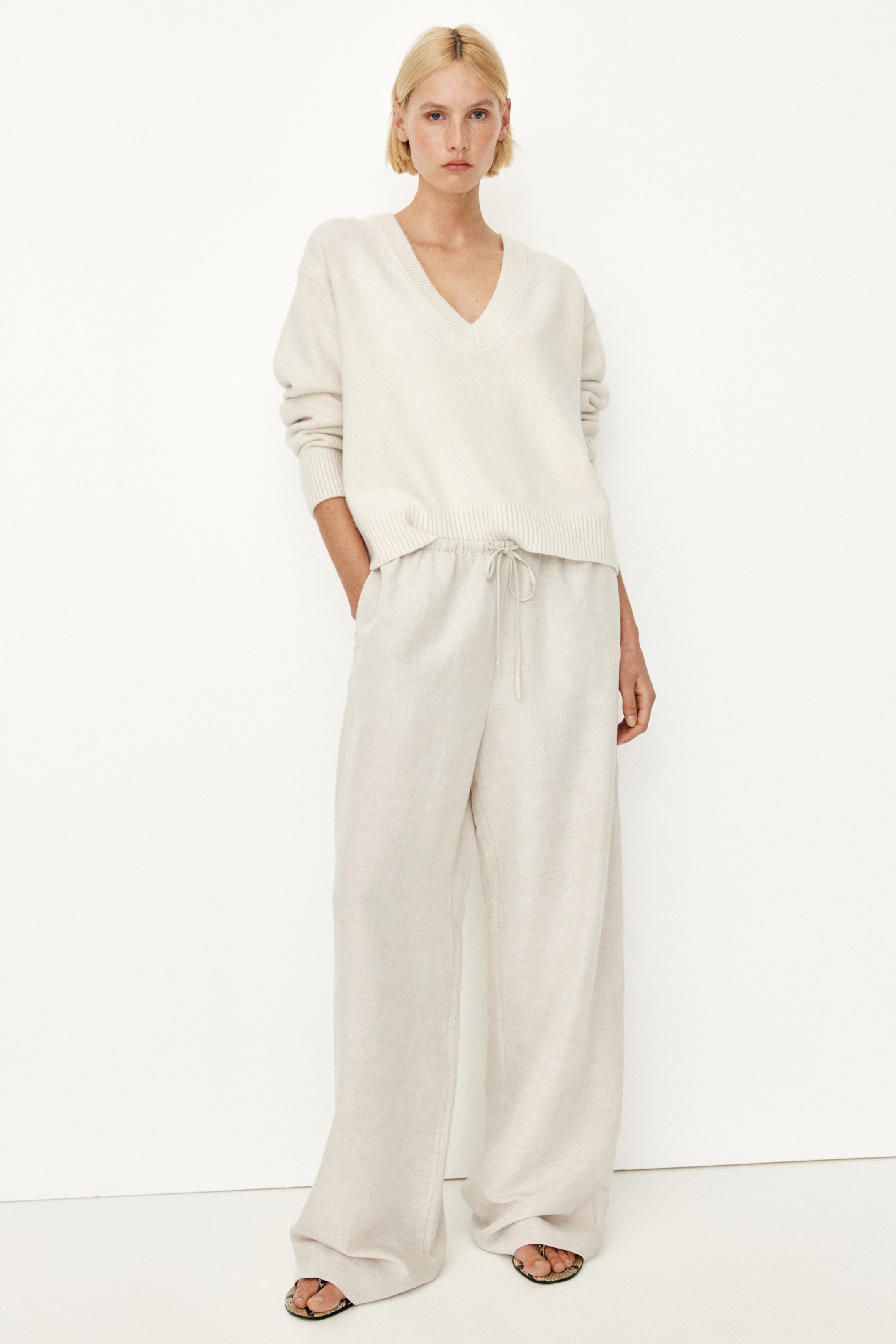 Straight-Leg Linen-Blend Pants - Black