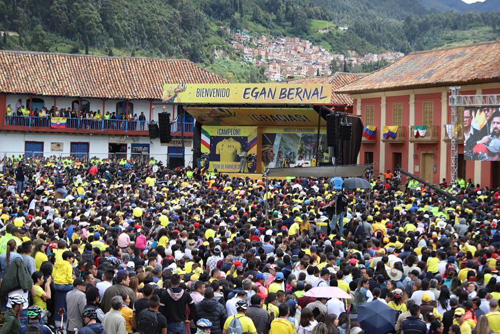 Egan Bernal is welcomed home in Zipaquir&aacute; in Wednesday