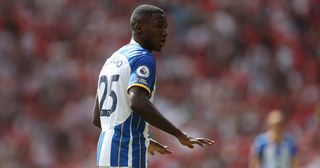 Arsenal target Moises Caicedo of Brighton during the Premier League match between Manchester United and Brighton &amp; Hove Albion at Old Trafford on August 07, 2022 in Manchester, England.