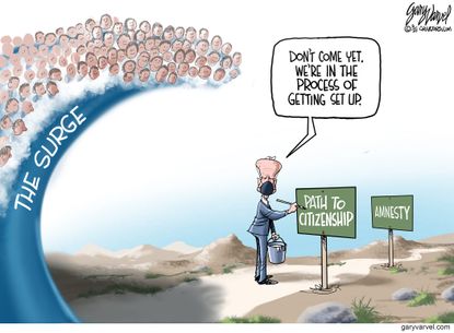 Political Cartoon U.S. biden migrant surge