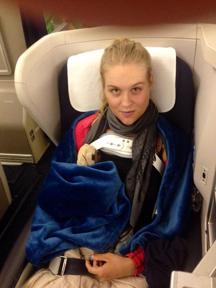 Julie Leth (Hitec Products) on her way home to Denmark after spending a week in a US hospital