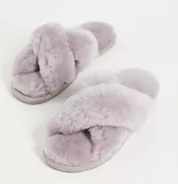 2. Sheepskin by Totes Cross-Strap Slippers in grey