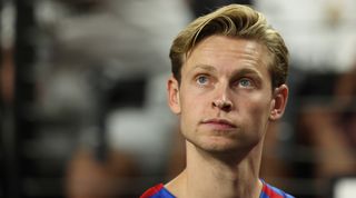 Frenkie de Jong of FC Barcelona during the preseason friendly match between Real Madrid and Barcelona at Allegiant Stadium on July 23, 2022 in Las Vegas, Nevada