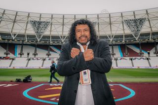 Rene Higuita at the London Stadium to promote Spain vs Colombia