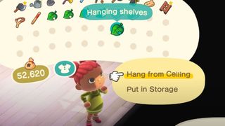 Placing a hanging shelf in Animal Crossing: New Horizons