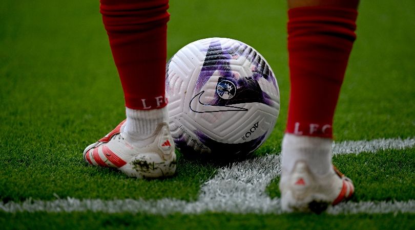 Liverpool vs Tottenham: a view of the match ball at Anfield in May 2024.