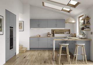 duct grey kitchen from Trend Interiors with rooflights