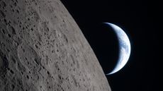 A view of the moon and Earth captured by the Artemis II crew.