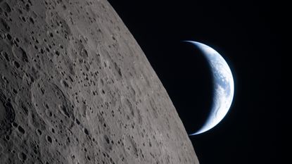 A view of the moon and Earth captured by the Artemis II crew.