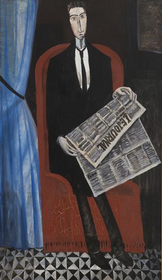 painting of man reading newspaper