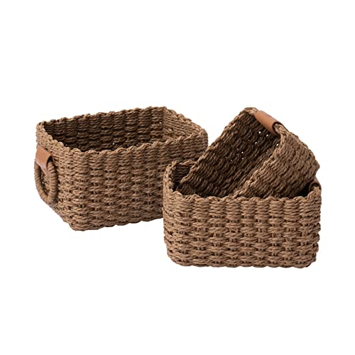 La Jolie Muse Small Wicker Baskets for Organizing, Brown 3 Pack