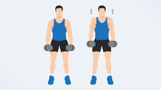 an illo of a man doing a dumbbell shoulder shrug