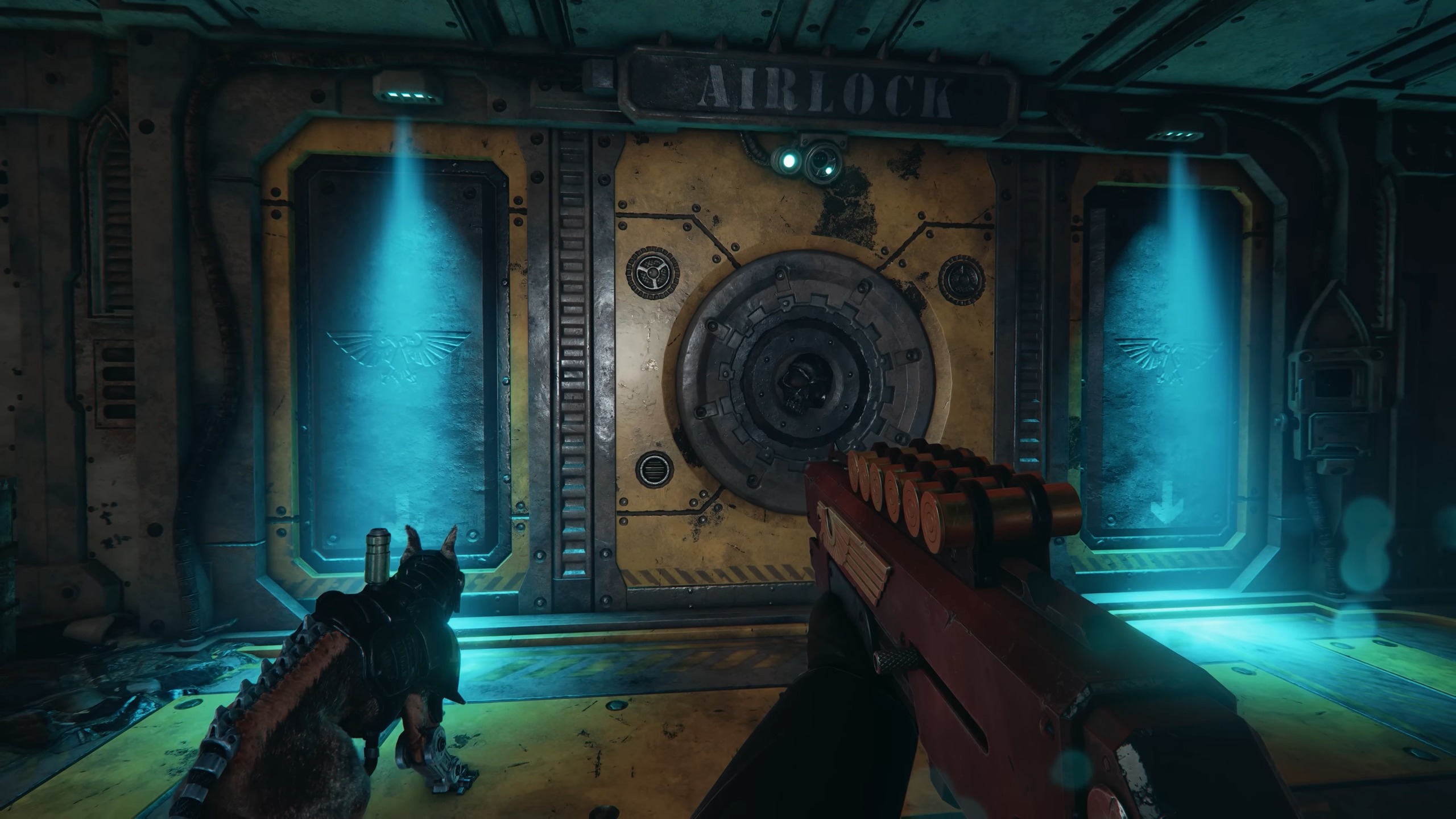 Screenshot from the trailer of the Arbites class gameplay reveal from Fatshark.