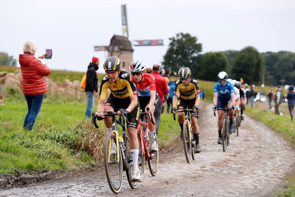 ROUBAIX FRANCE OCTOBER 02 Christine Majerus of Luxembourg and Team SD Worx competes through cobblestones sector during the 1st ParisRoubaix 2021 Womens Elite a 1164km race from Denain to Roubaix ParisRoubaixFemmes ParisRoubaix on October 02 2021 in Roubaix France Photo by Bas CzerwinskiGetty Images