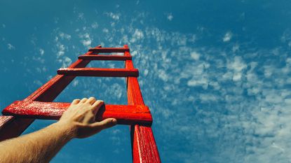 person climbing ladder to sky