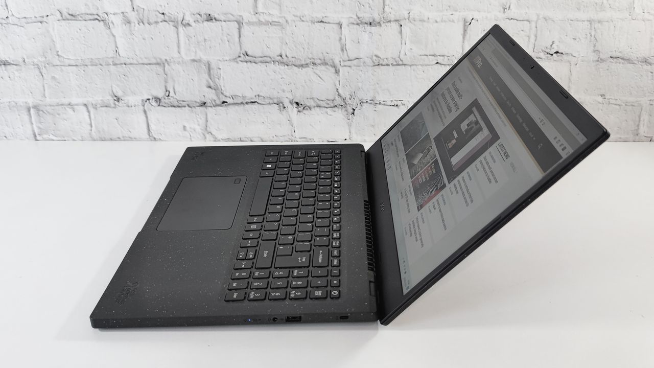 A photograph of the Acer TravelMate Vero from the side