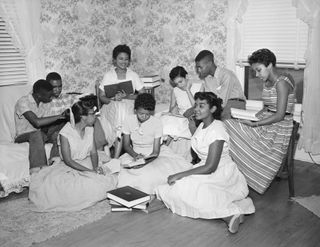 The "Little Rock Nine" form a study group after being prevented from entering Little Rock's racially segregated Central High School, 13th September 1957.