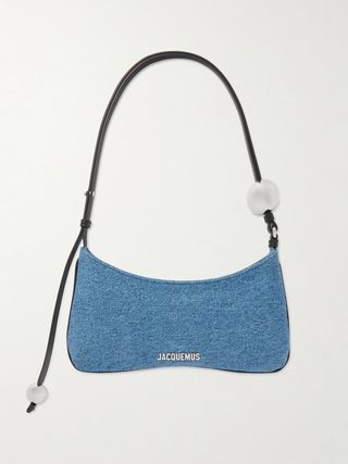 Le Bisou Perle Embellished Leather-Trimmed Denim Shoulder Bag