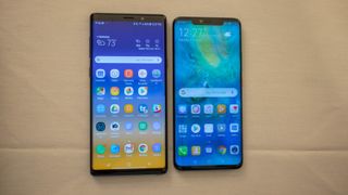 The Galaxy Note 9 on the left and the Huawei Mate 20 Pro on the right