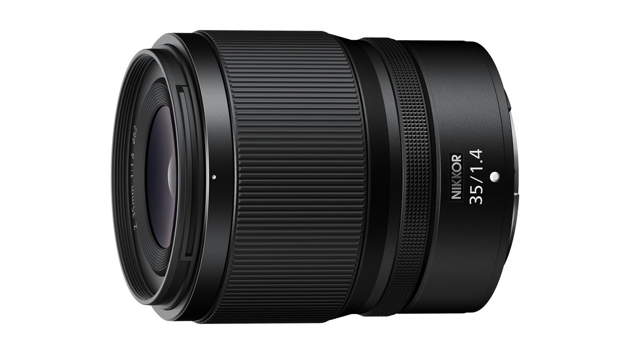 Nikon Nikkor Z 35mm f/1.4 lens against a white background