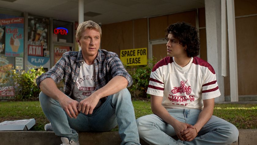 William Zabka as Johnny Lawrence, Xolo Maridueña as Miguel Diaz in Cobra Kai. 