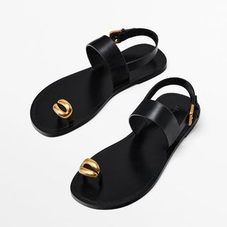 Massimo Dutti Flat Sandals with Metallic Embellishment 