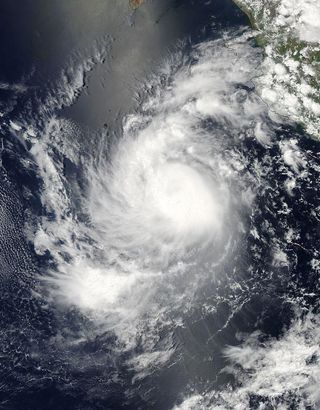 This visible image of Tropical Storm Calvin was captured by the MODIS instrument aboard NASA's Aqua satellite on July 8 at 20:35 UTC (4:35 p.m. EDT) when Calvin was still a tropical storm off the western coast of Mexico.