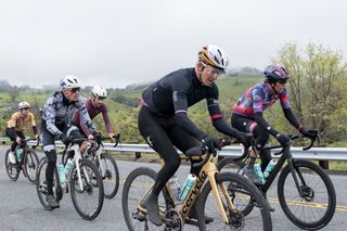 Eventual 2024 winner Keegan Swenson rides on a climb with lead men's group