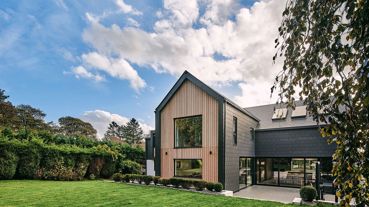 exterior of a modern self-build with timber cladding