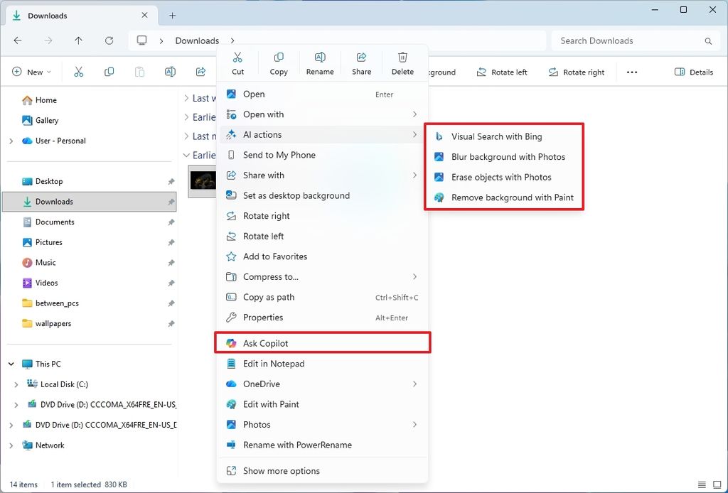 File Explorer with Copilot and AI actions