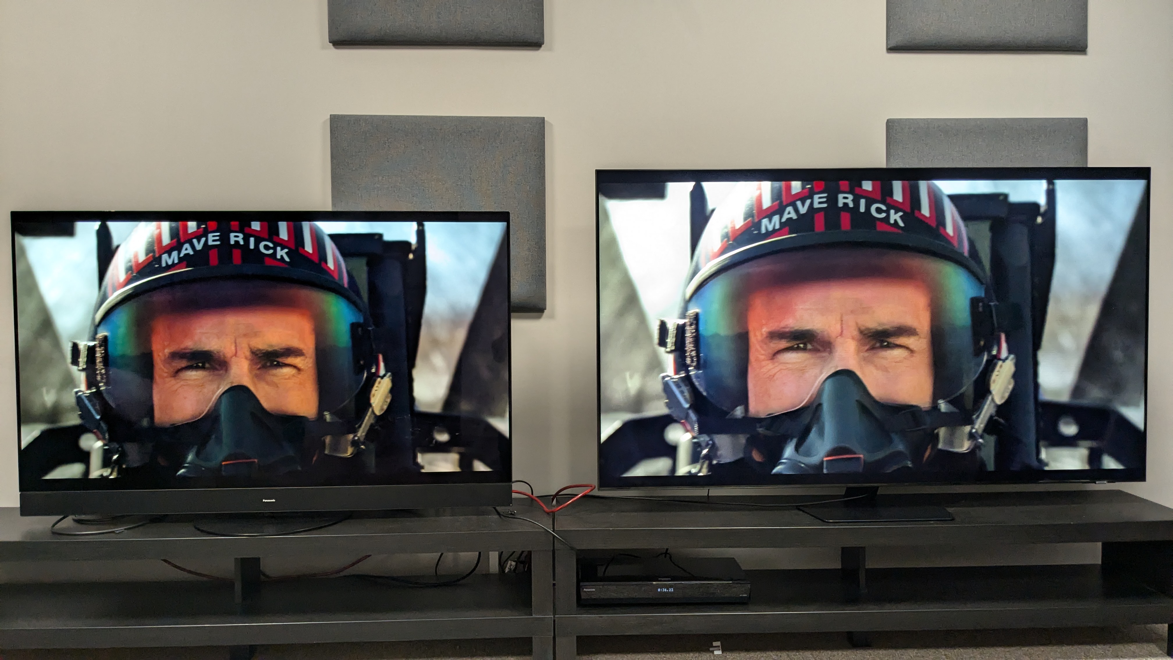 Panasonic MZ1500 and Samsung QN90D with Top Gun Maverick on screen