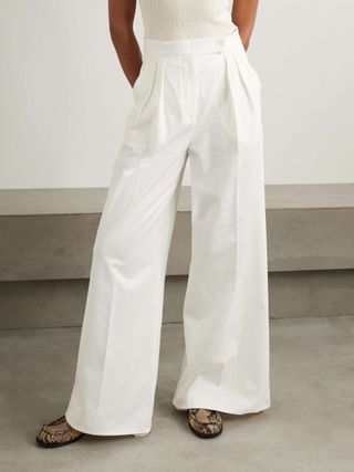 Chenzia Pleated Cotton Wide-Leg Pants