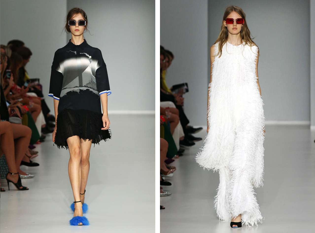 White tunics and matching pants that shimmered as the models walked on by.