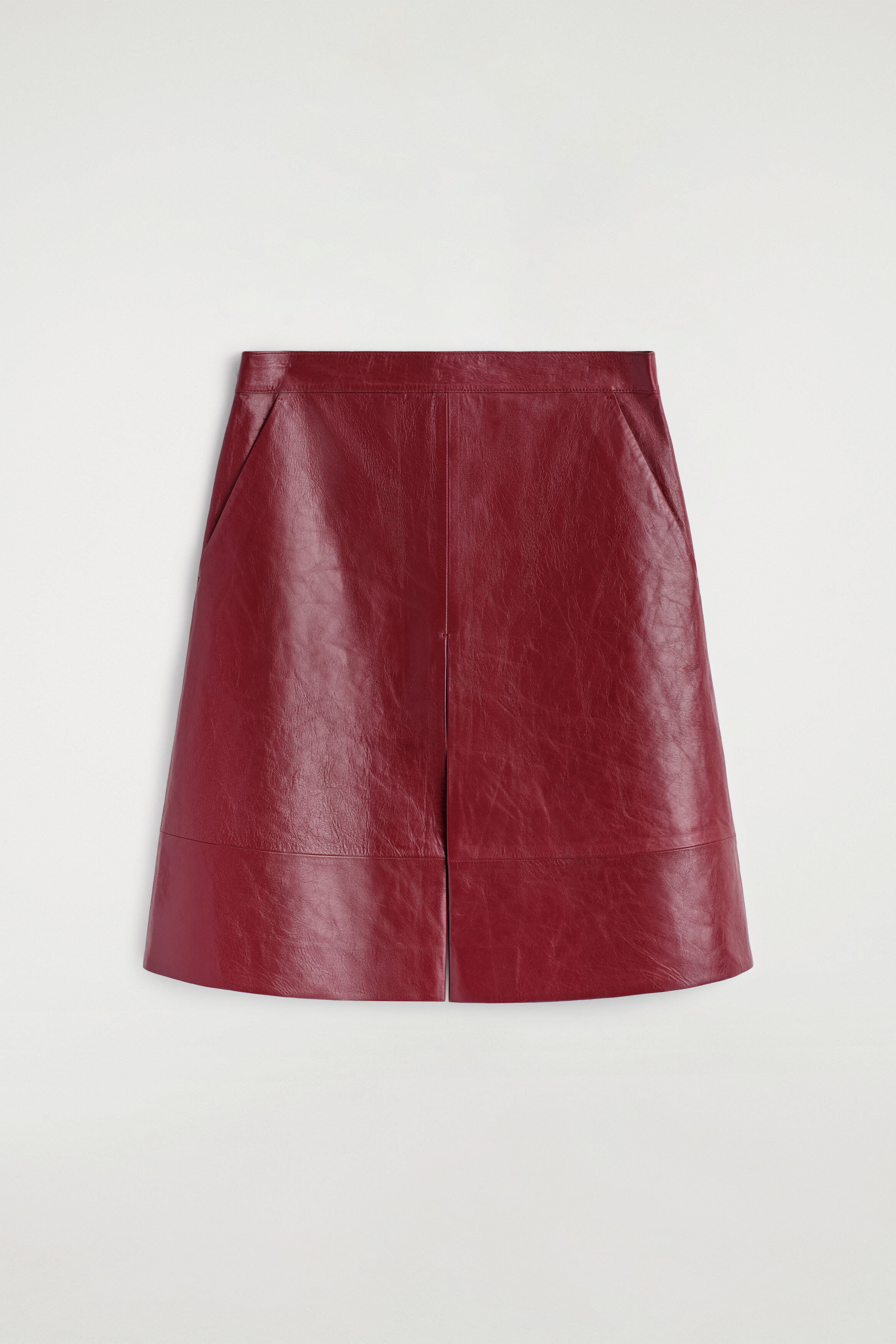 Pleated Textured-Leather Midi Skirt