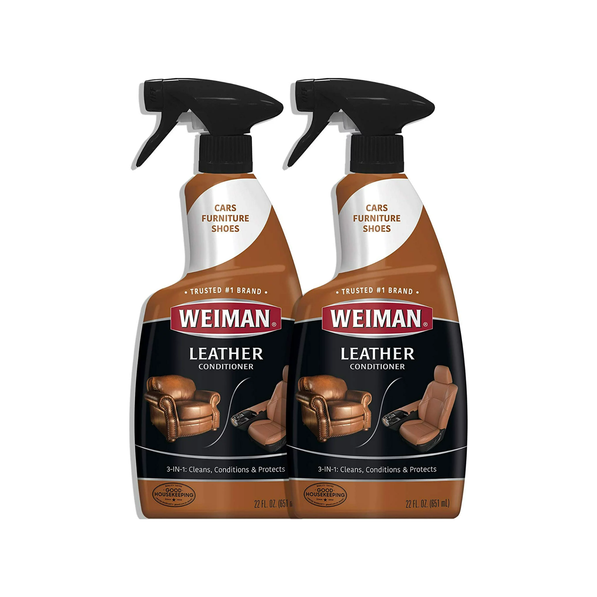 Two spray bottles of leather conditioner and cleaner
