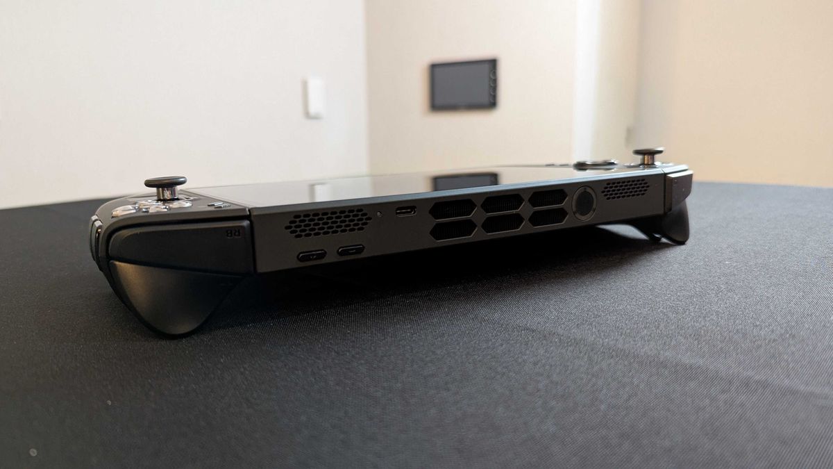 A Lenovo Legion Go (Gen 2) prototype lying flat on a desk.