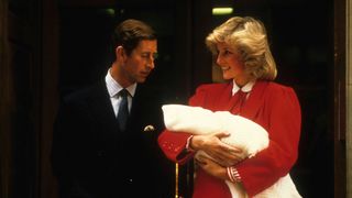 Princess Diana and Prince Charles on the steps of the Lindo Wing, St. Mary's Hospital, after the birth of Prince Harry