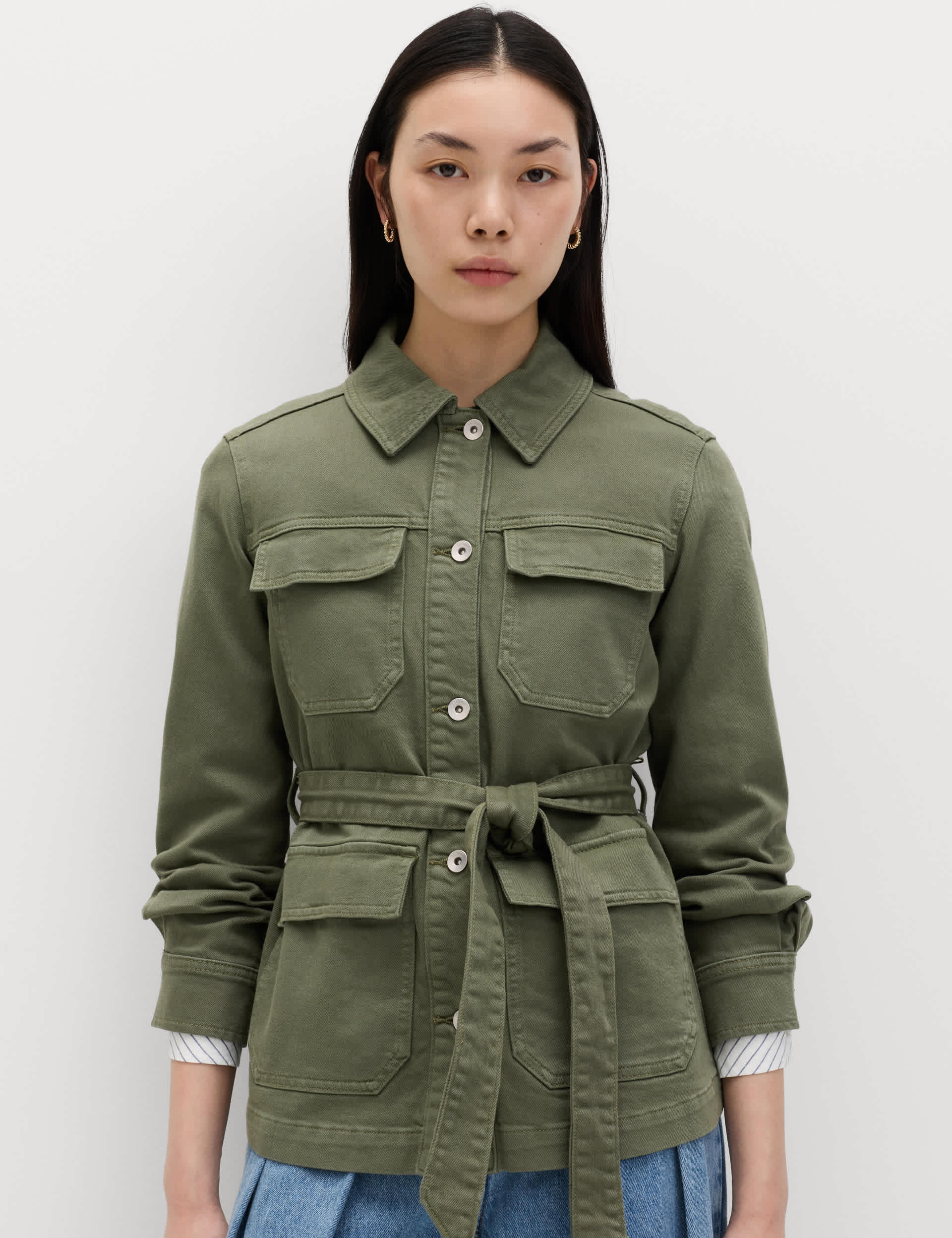 Denim Belted Collared Utility Shacket