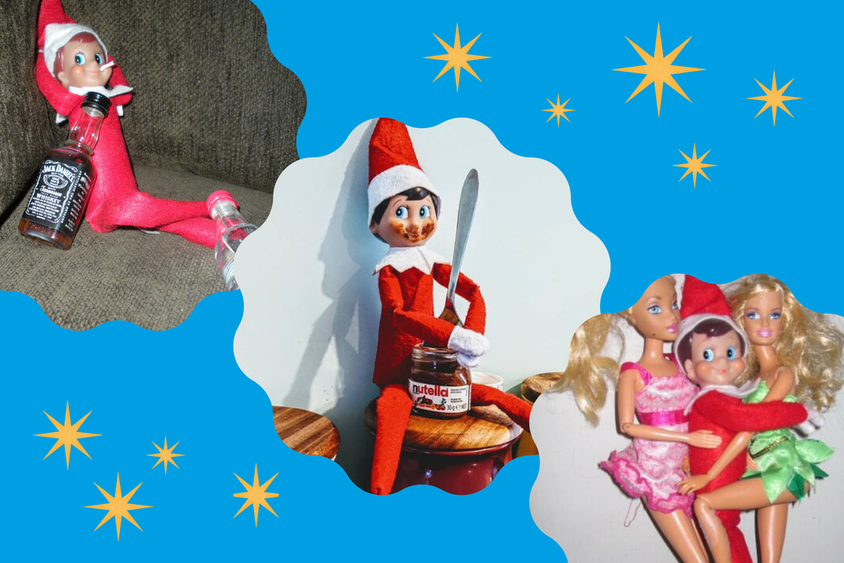12" Pack of 2 Sitting Elf Girl & Boy Christmas Naughty Toys Shelf Decoration 