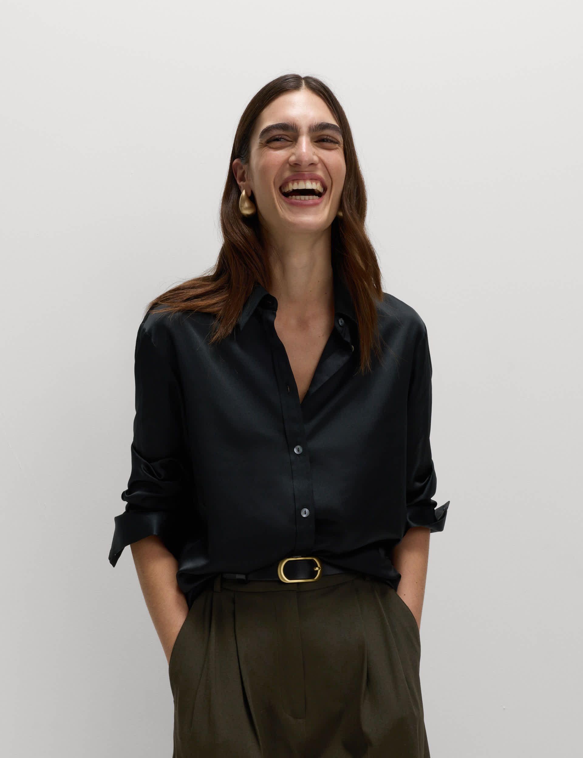 Satin Collared Button Through Shirt