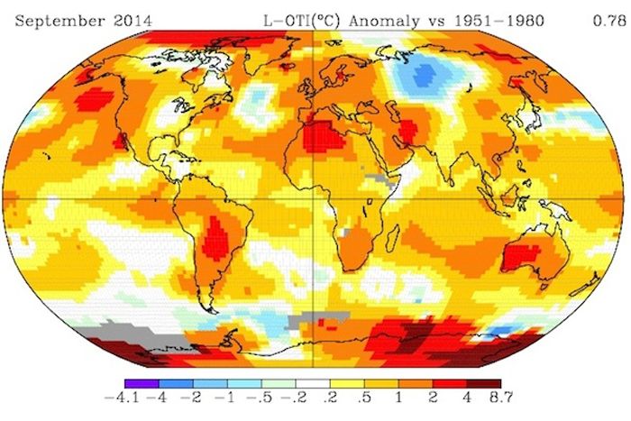 Temperature anomalies map, global warming, climate change