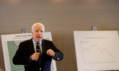 U.S. Sen. John McCain speaks during a town hall meeting in Arizona, Feb. 19.