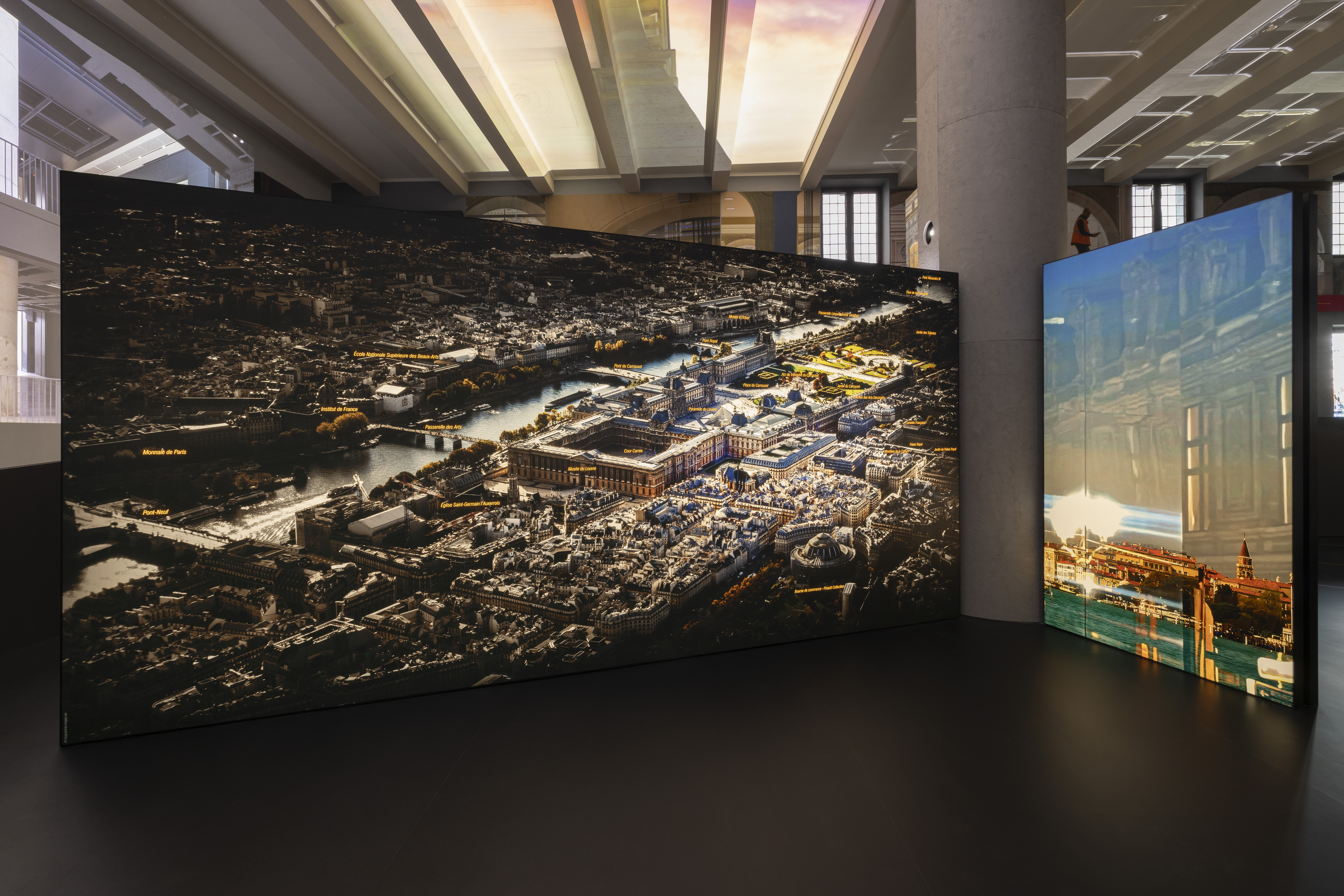 Fondation Cartier pour l’art contemporain exhibition in venice, installation views in moody lighting