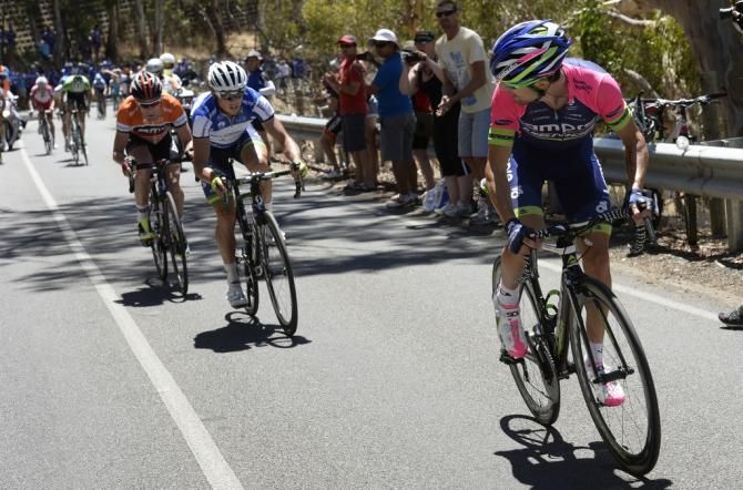 Diego Ulissi checks on his rivals as he races up Willunga Hill